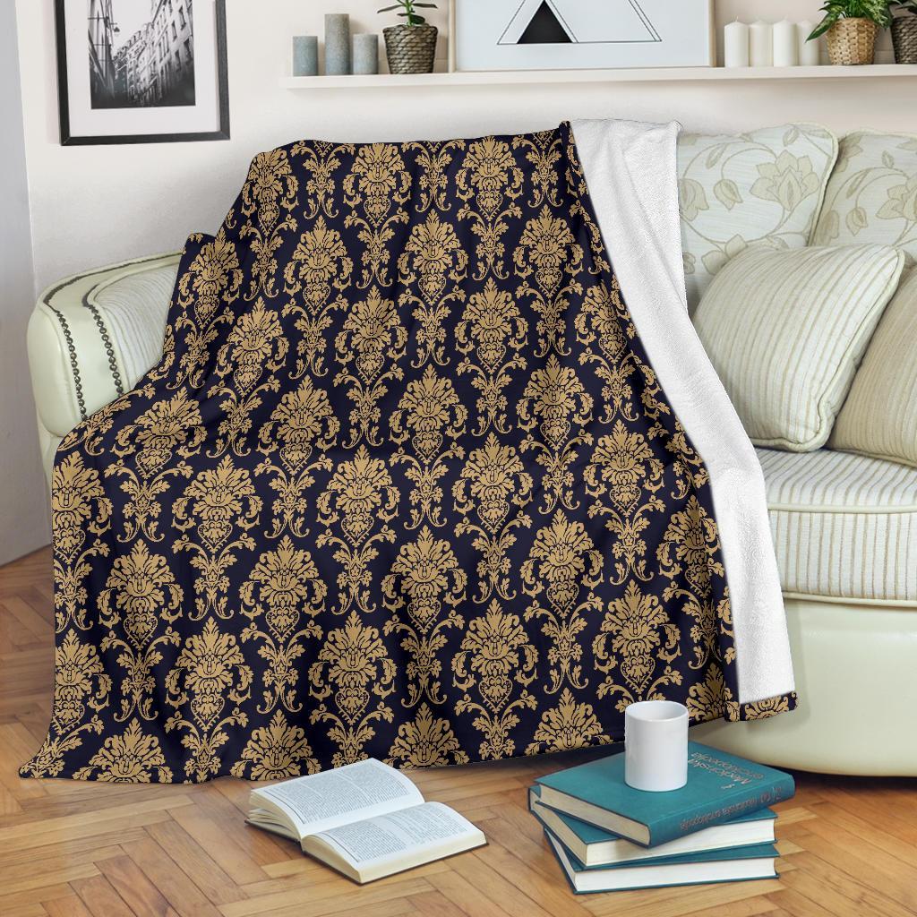 Damask Gold Print Pattern Blanket-grizzshop