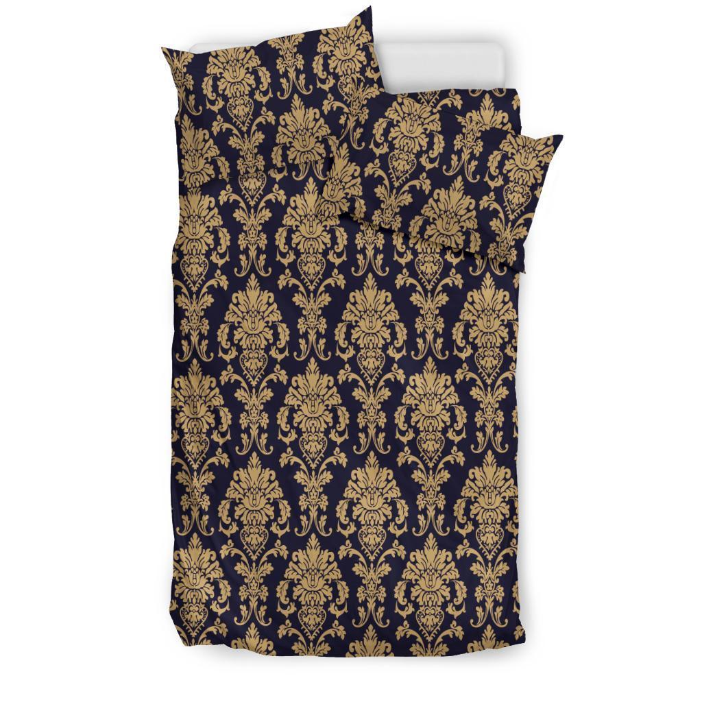 Damask Gold Print Pattern Duvet Cover Bedding Set-grizzshop