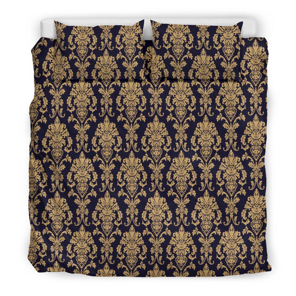 Damask Gold Print Pattern Duvet Cover Bedding Set-grizzshop