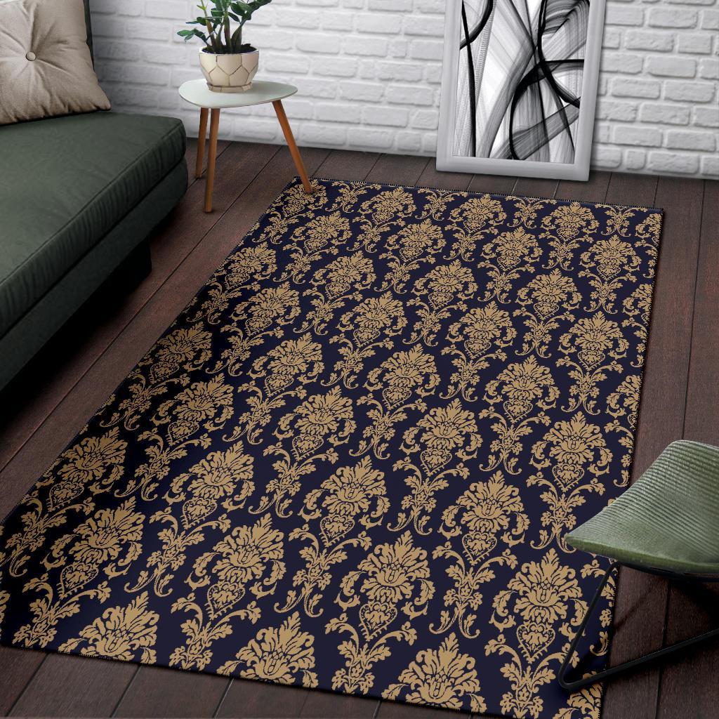 Damask Gold Print Pattern Floor Mat-grizzshop