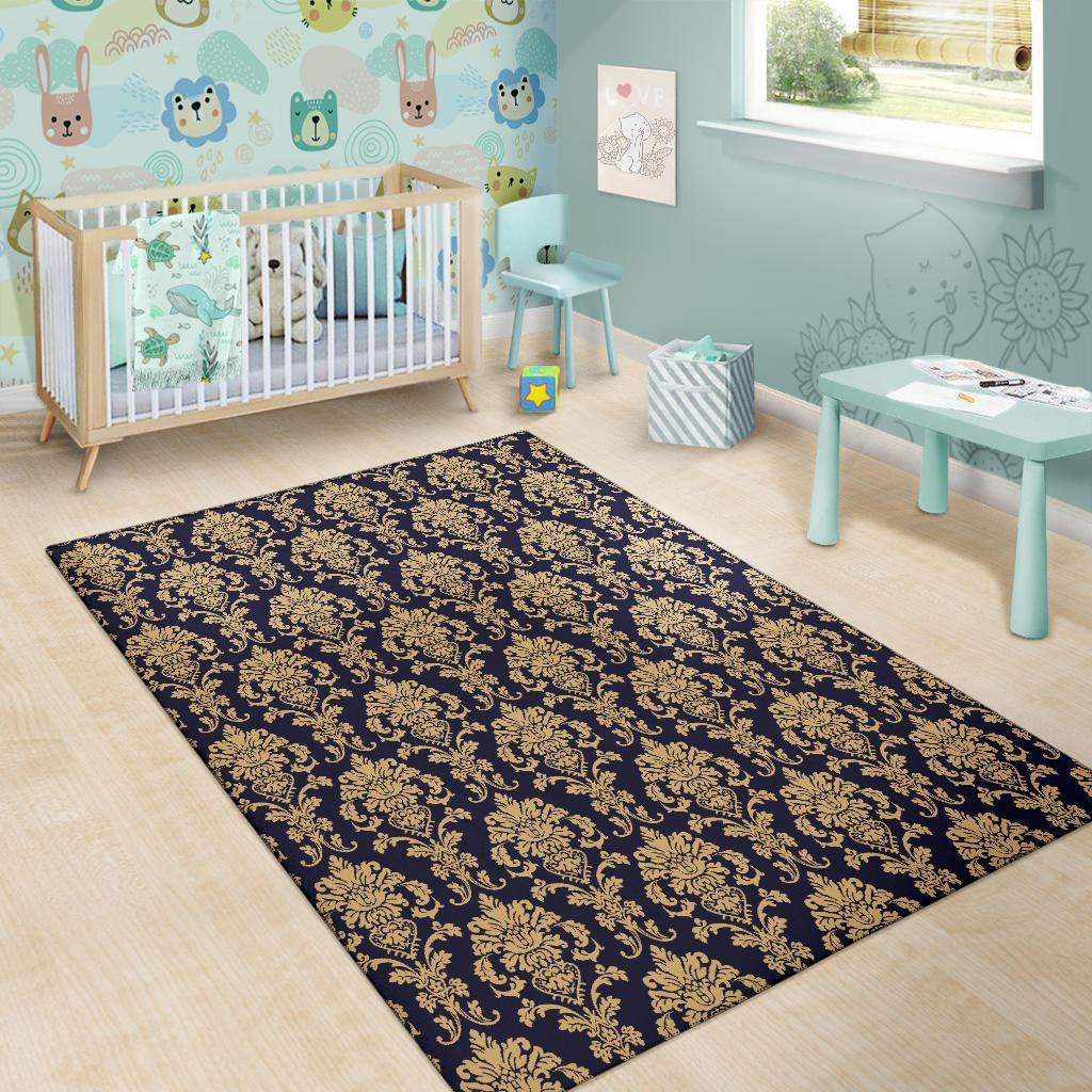 Damask Gold Print Pattern Floor Mat-grizzshop