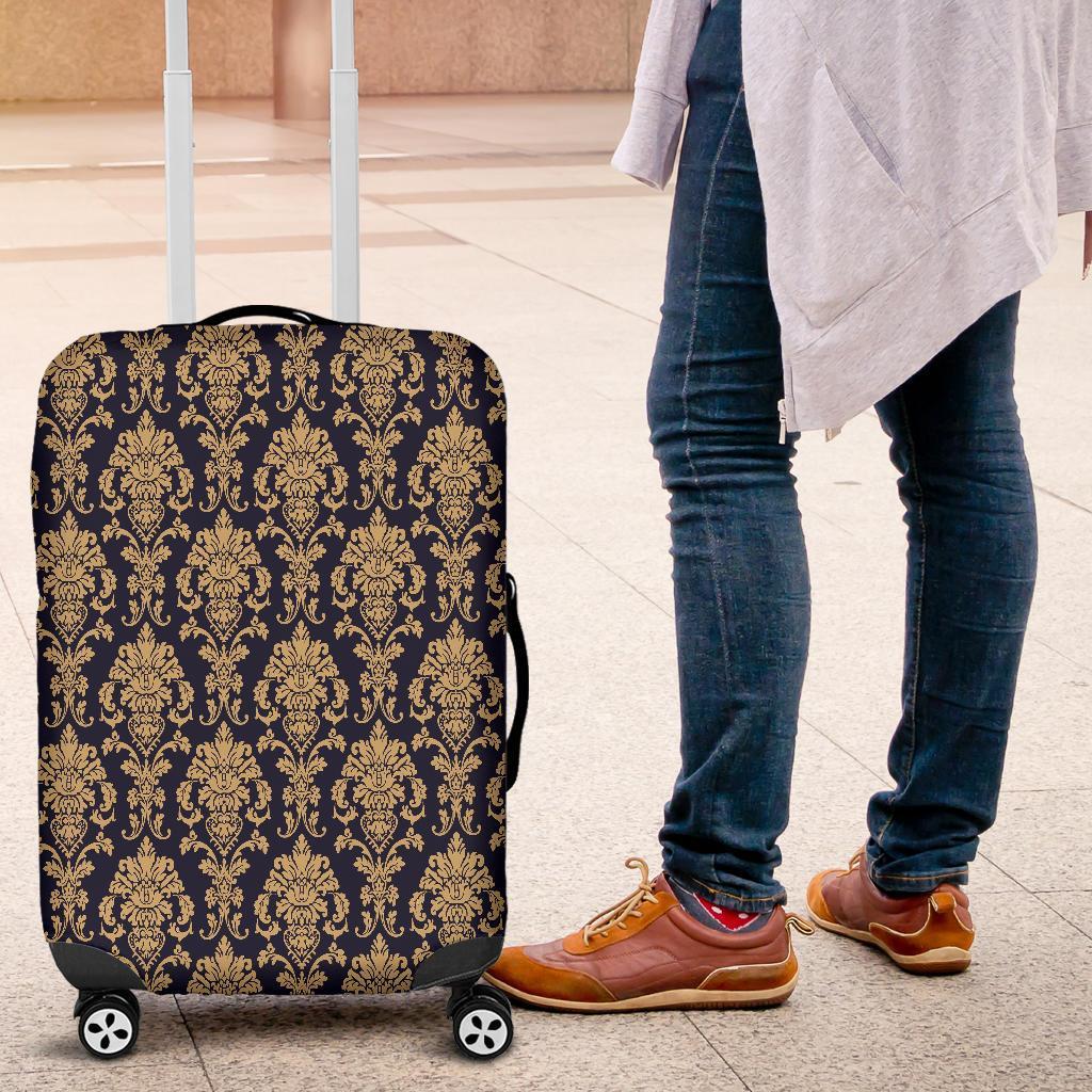 Damask Gold Print Pattern Luggage Cover Protector-grizzshop