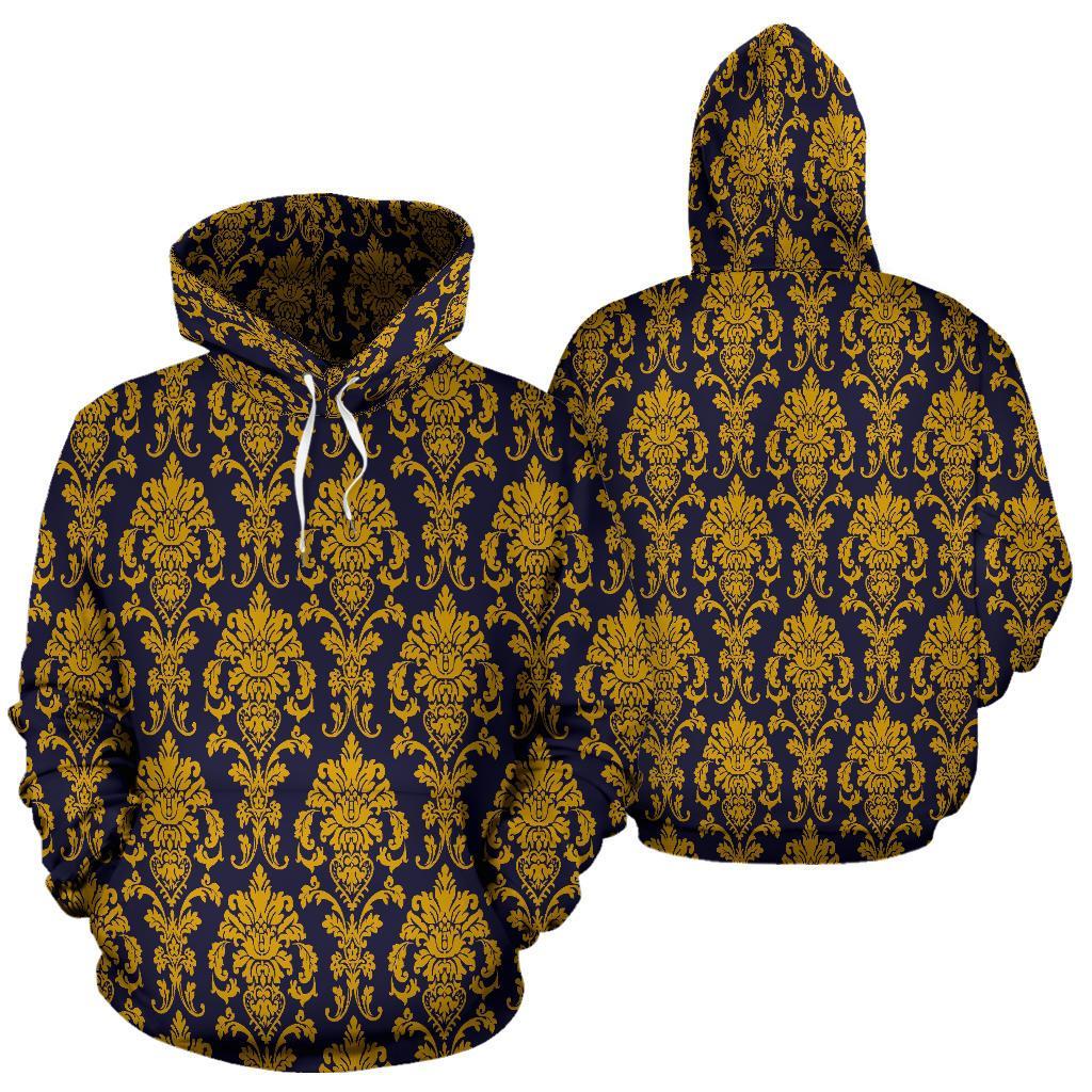 Damask Gold Print Pattern Men Women Pullover Hoodie-grizzshop