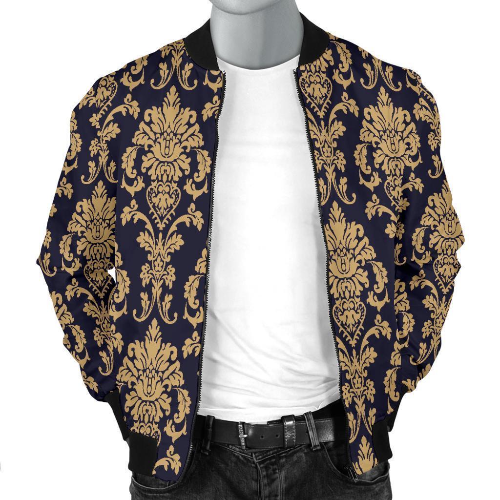 Damask Gold Print Pattern Men's Bomber Jacket-grizzshop