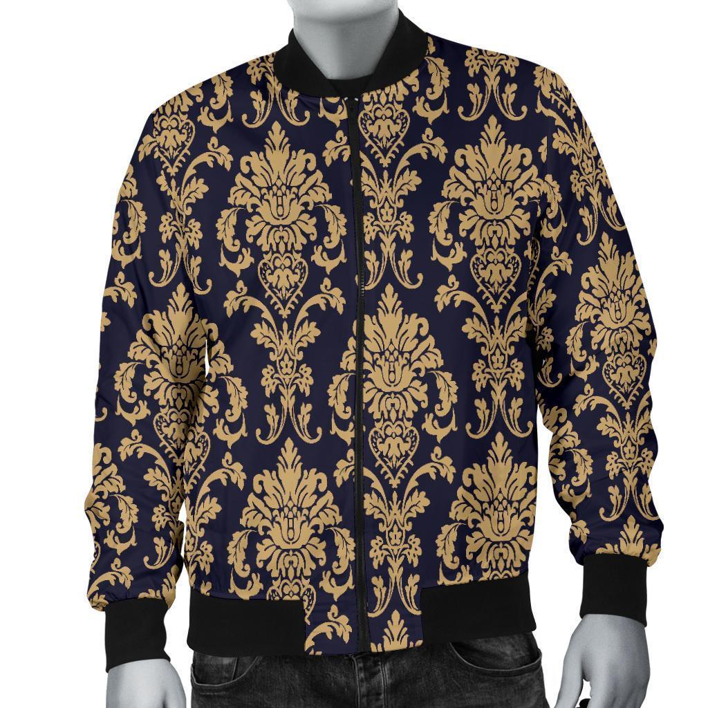 Damask Gold Print Pattern Men's Bomber Jacket-grizzshop