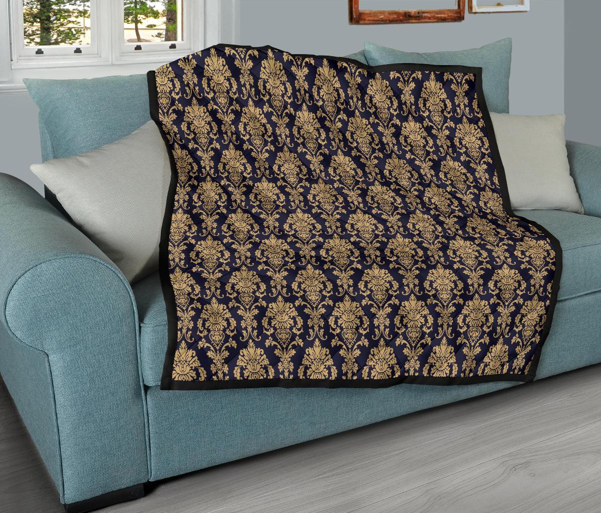 Damask Gold Print Pattern Quilt-grizzshop