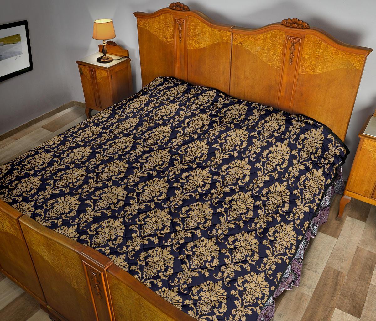 Damask Gold Print Pattern Quilt-grizzshop