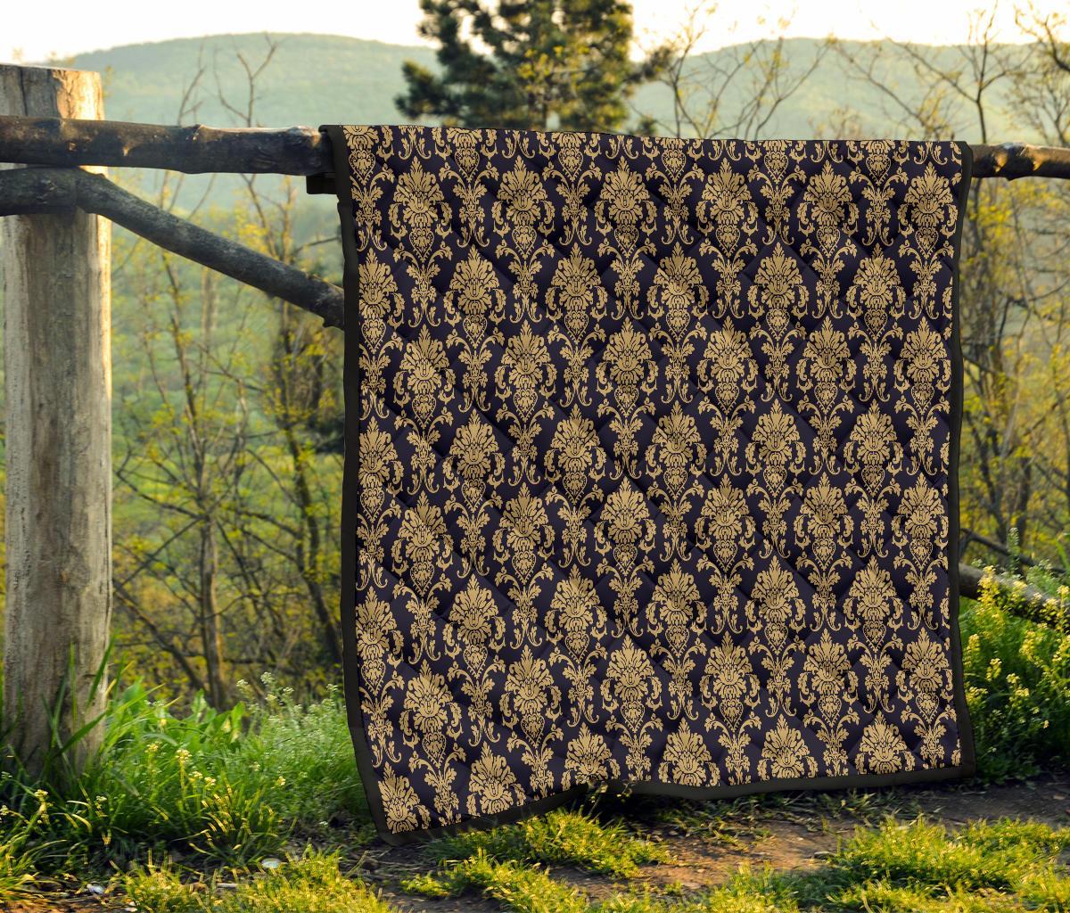 Damask Gold Print Pattern Quilt-grizzshop