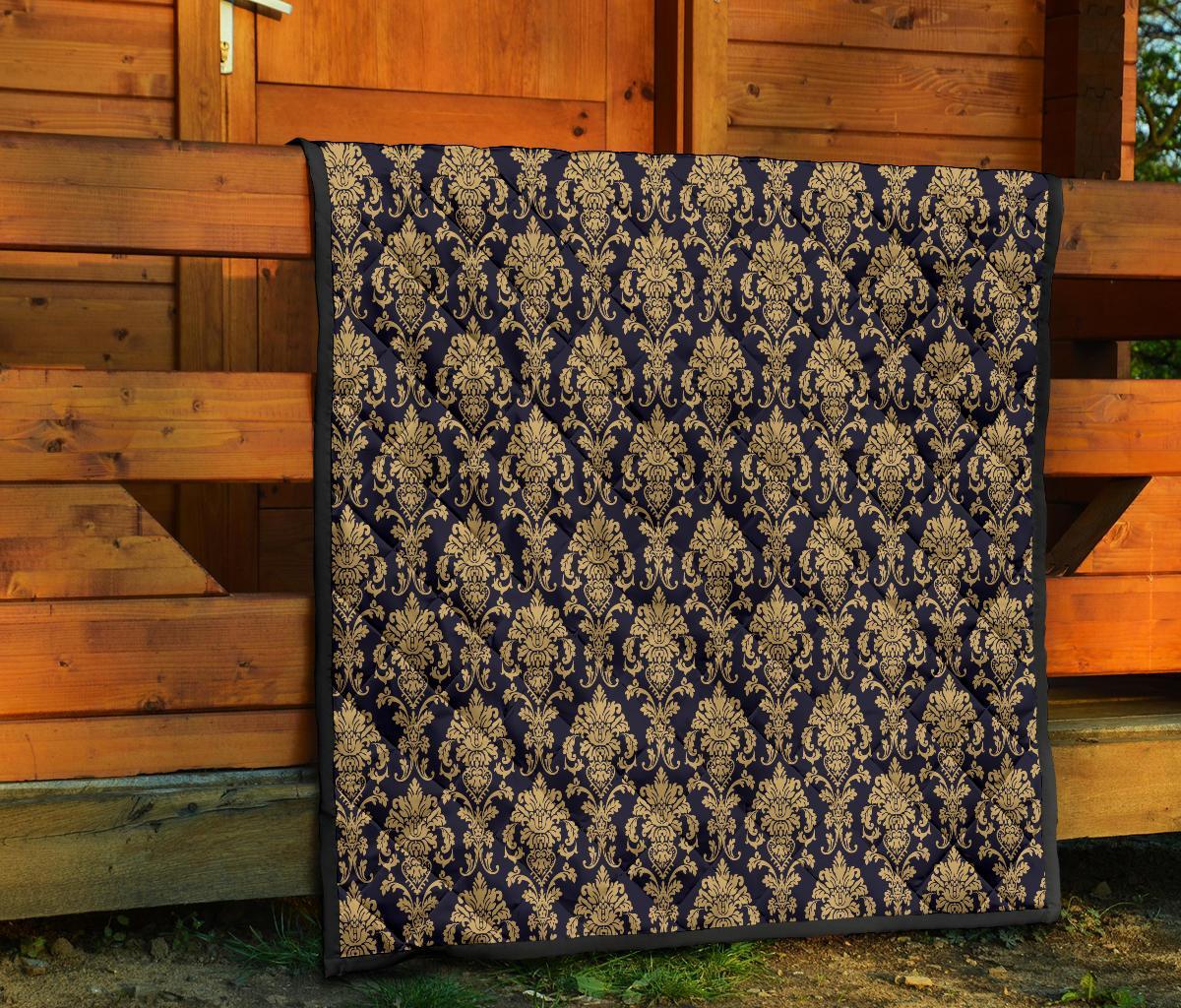 Damask Gold Print Pattern Quilt-grizzshop