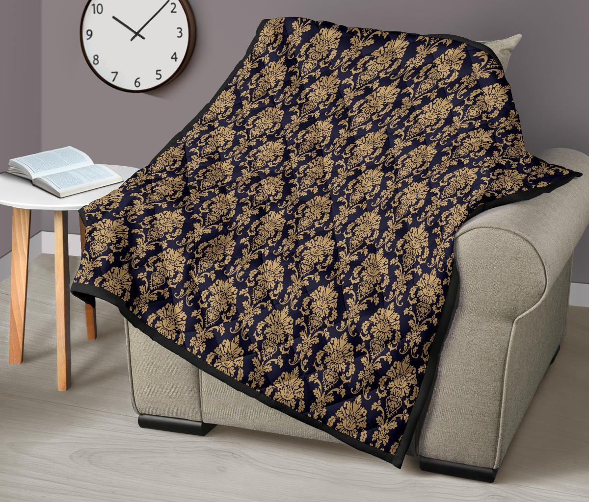 Damask Gold Print Pattern Quilt-grizzshop