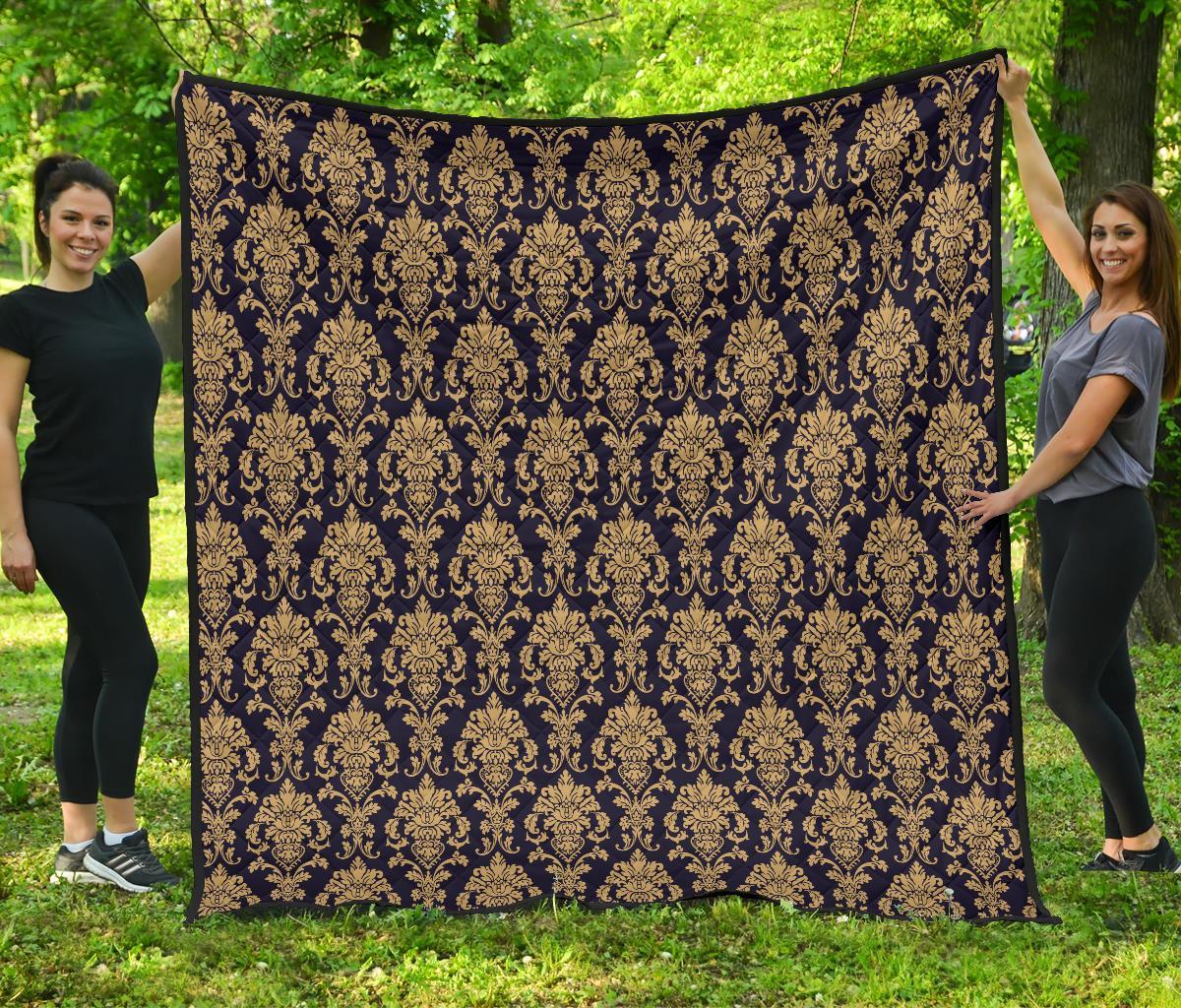 Damask Gold Print Pattern Quilt-grizzshop