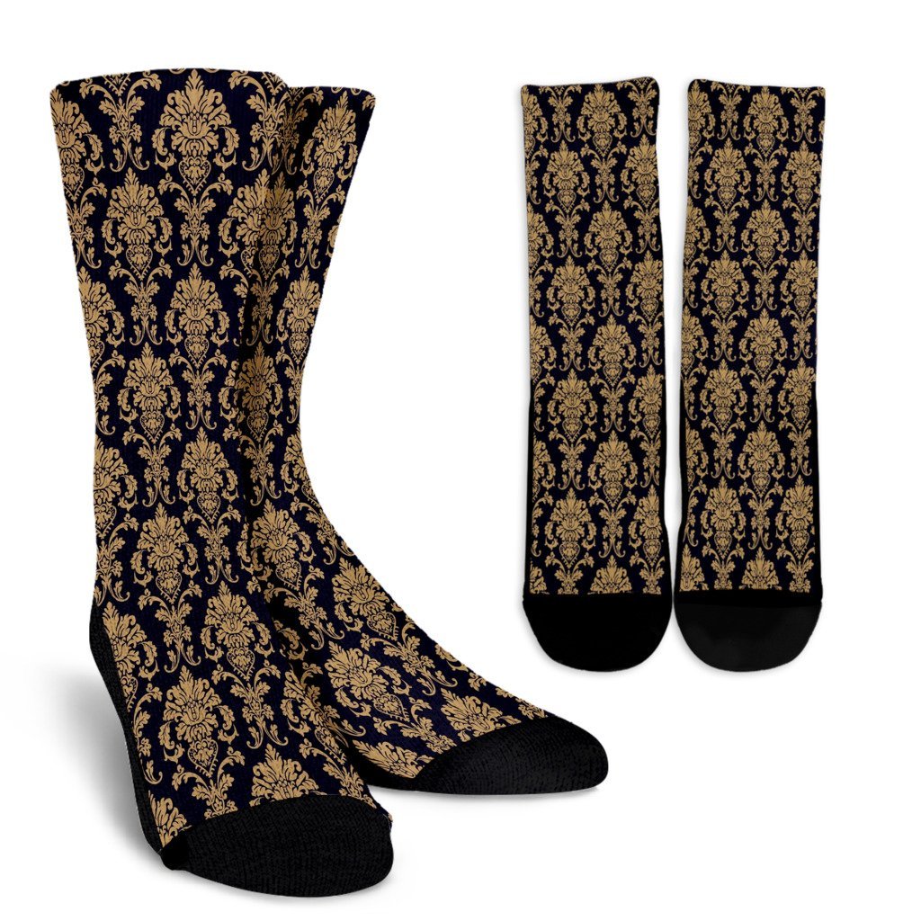 Damask Gold Print Pattern Unisex Crew Socks-grizzshop