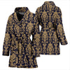 Damask Gold Print Pattern Women Long Robe-grizzshop