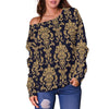 Damask Gold Print Pattern Women Off Shoulder Sweatshirt-grizzshop