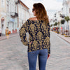 Damask Gold Print Pattern Women Off Shoulder Sweatshirt-grizzshop