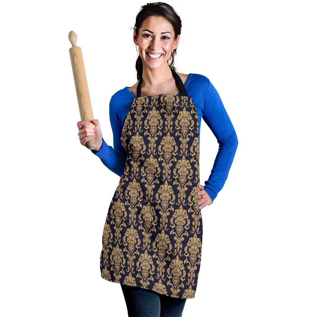 Damask Gold Print Pattern Women's Apron-grizzshop
