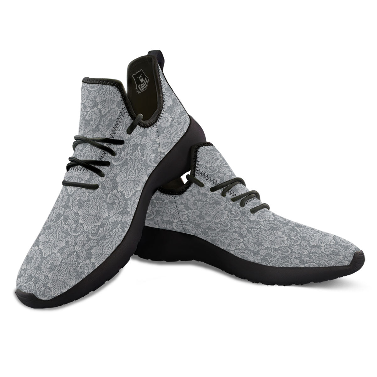 Damask Grey Print Pattern Black Athletic Shoes-grizzshop
