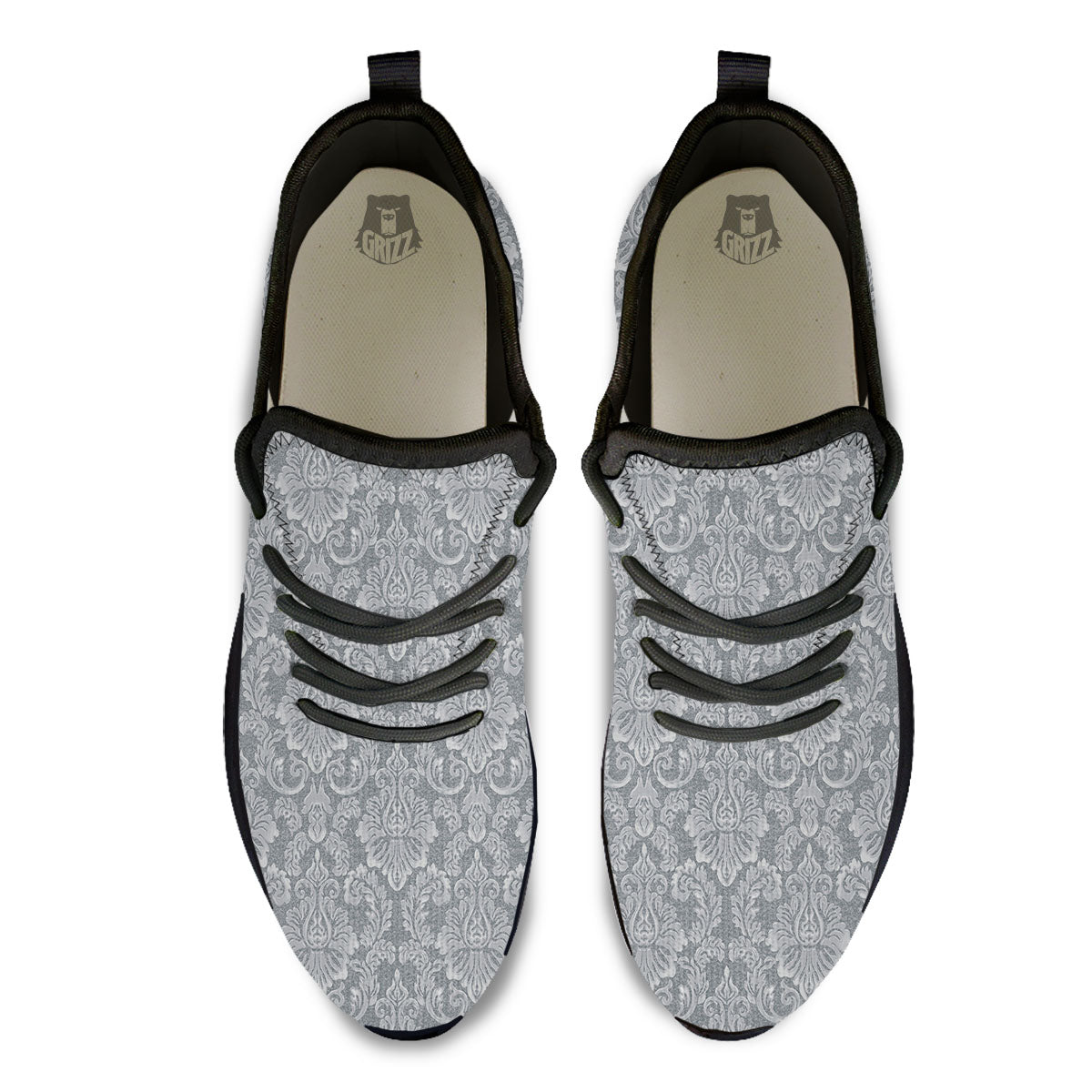 Damask Grey Print Pattern Black Athletic Shoes-grizzshop
