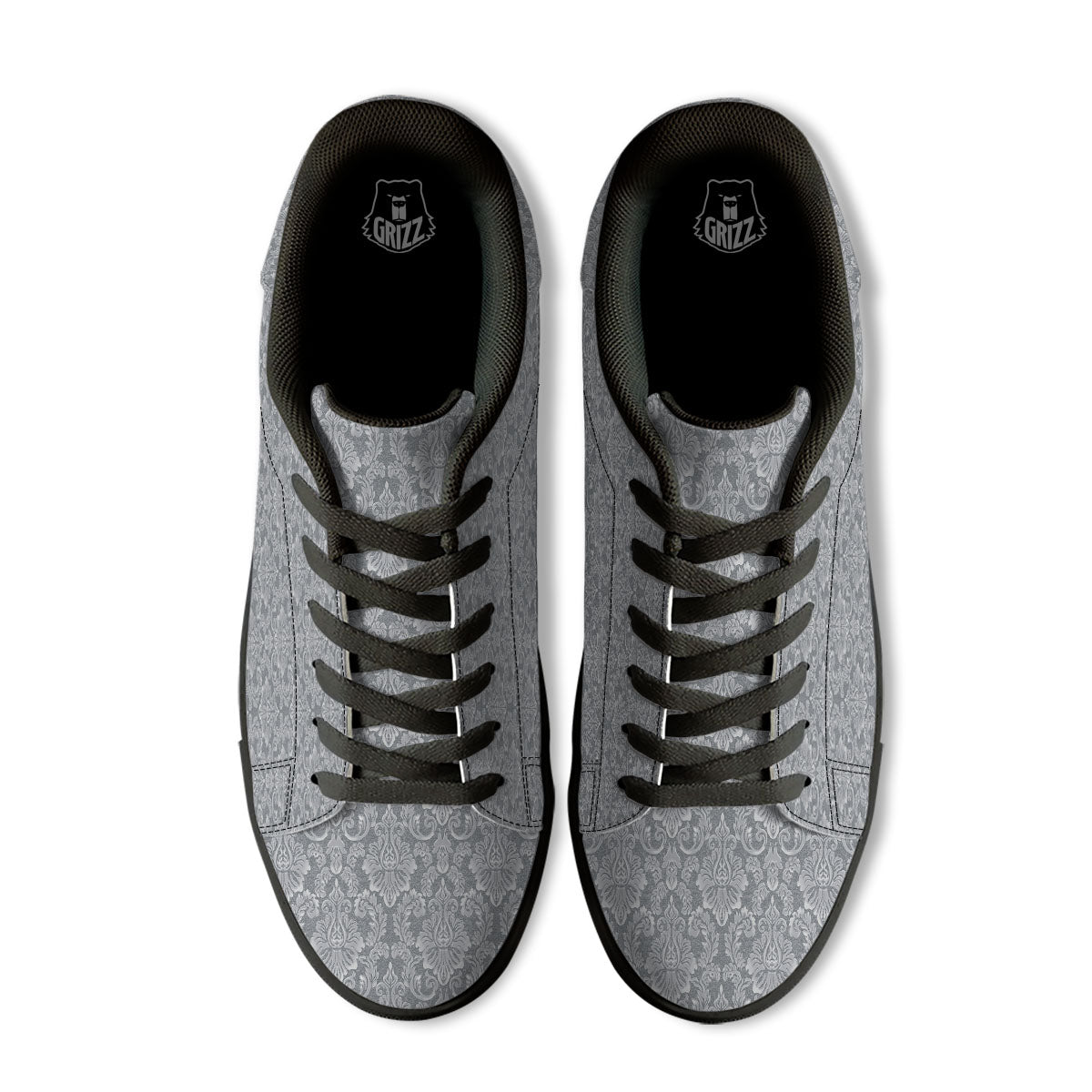 Damask Grey Print Pattern Black Low Top Sneakers-grizzshop