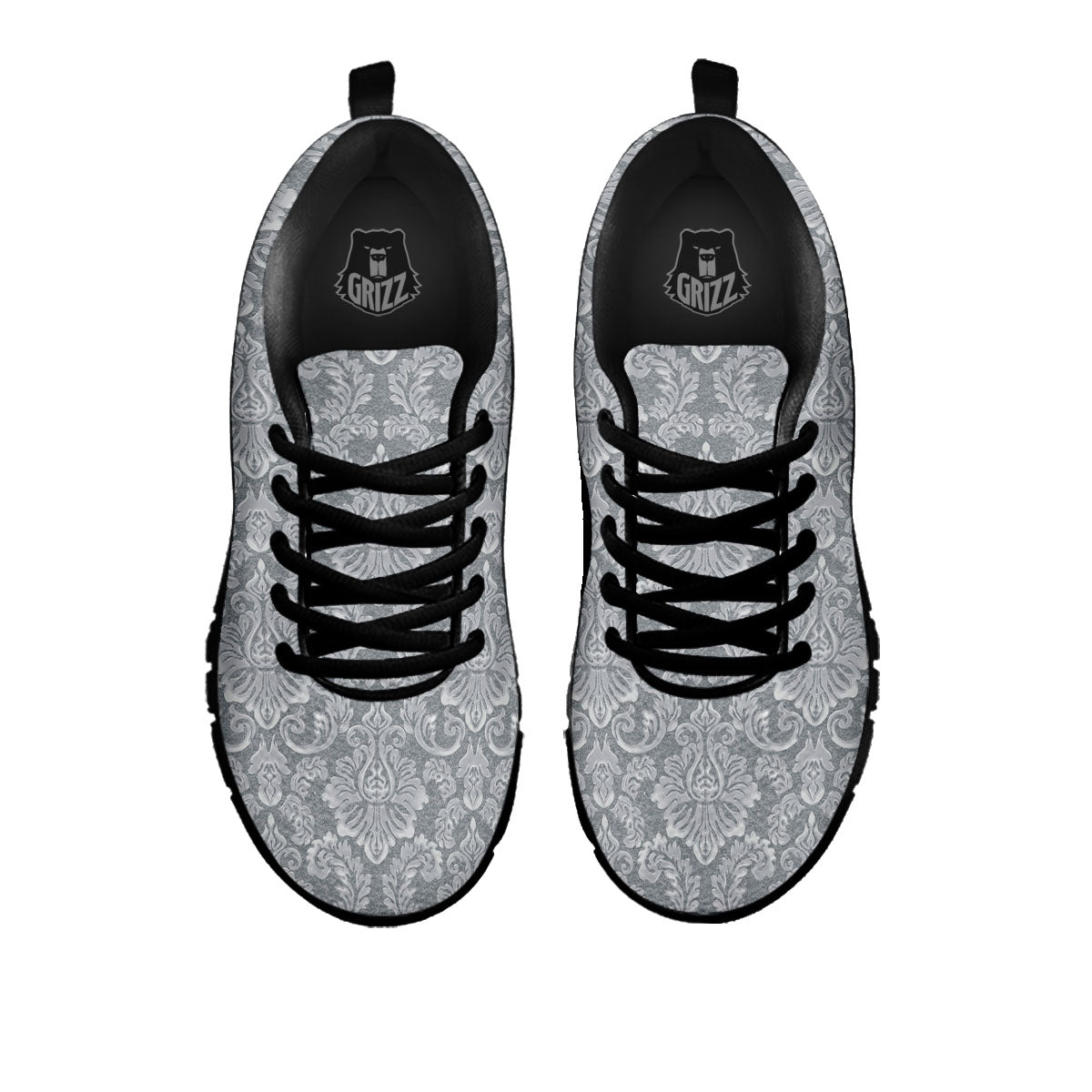 Damask Grey Print Pattern Black Sneaker-grizzshop