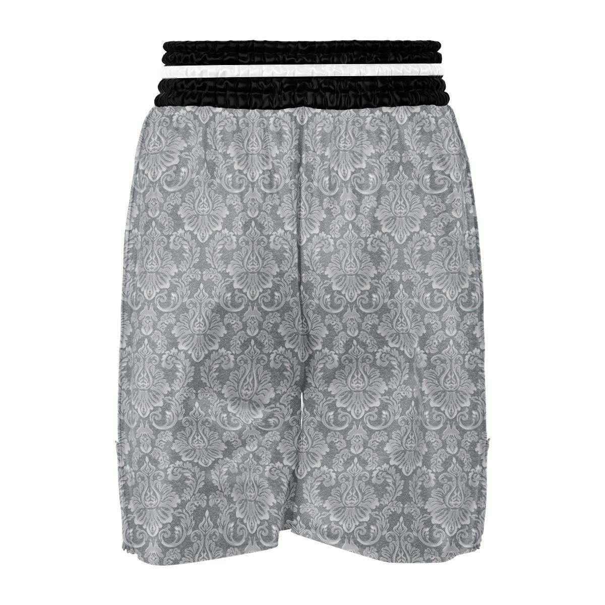 Damask Grey Print Pattern Boxing Shorts-grizzshop