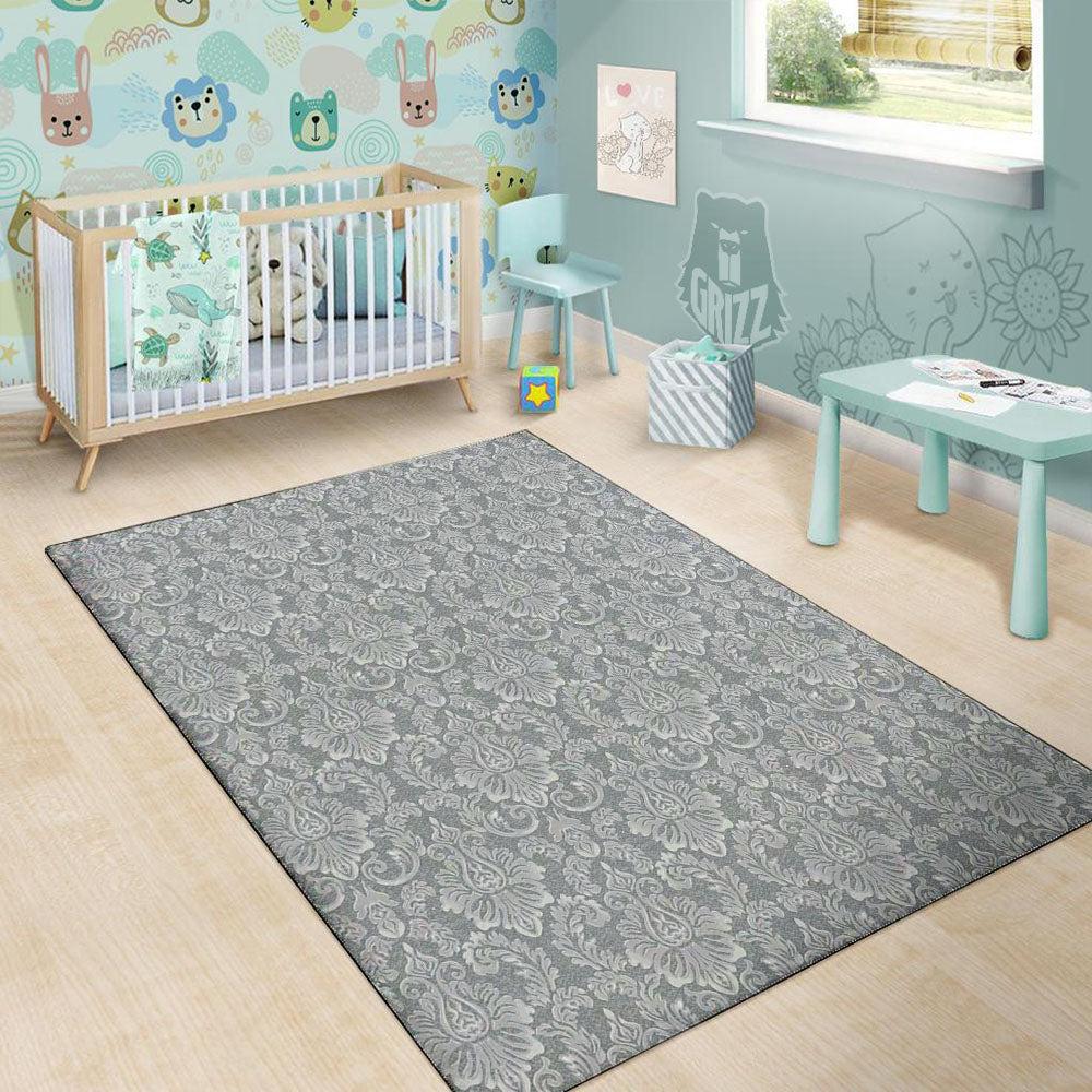 Damask Grey Print Pattern Floor Mat-grizzshop