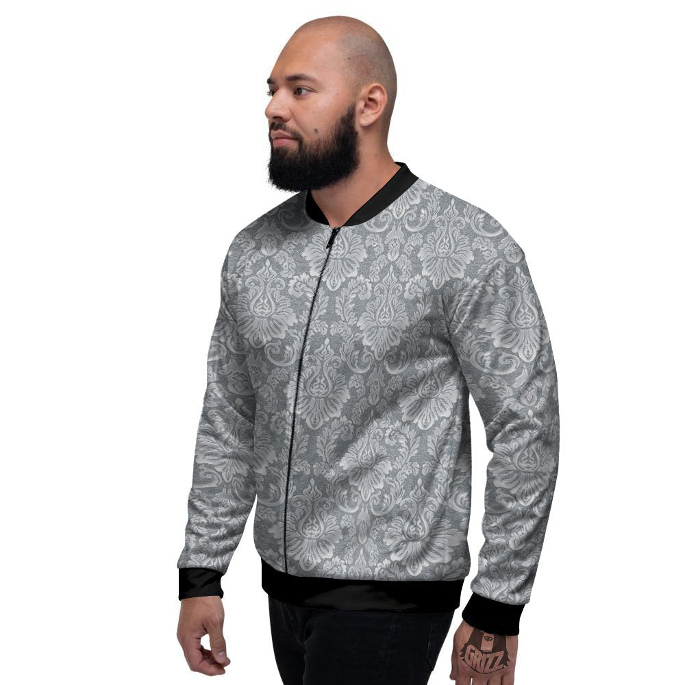 Damask Grey Print Pattern Men's Bomber Jacket-grizzshop