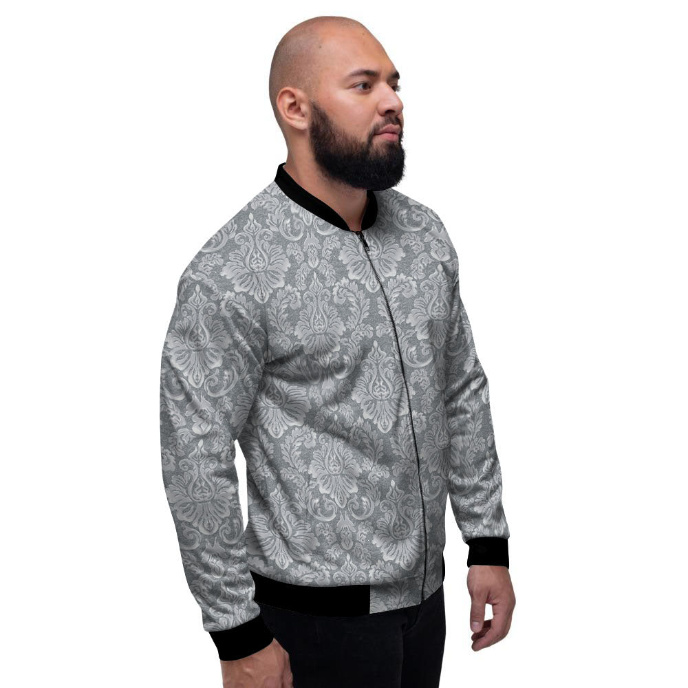 Damask Grey Print Pattern Men's Bomber Jacket-grizzshop