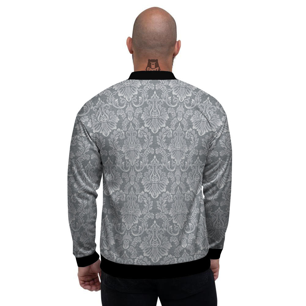 Damask Grey Print Pattern Men's Bomber Jacket-grizzshop