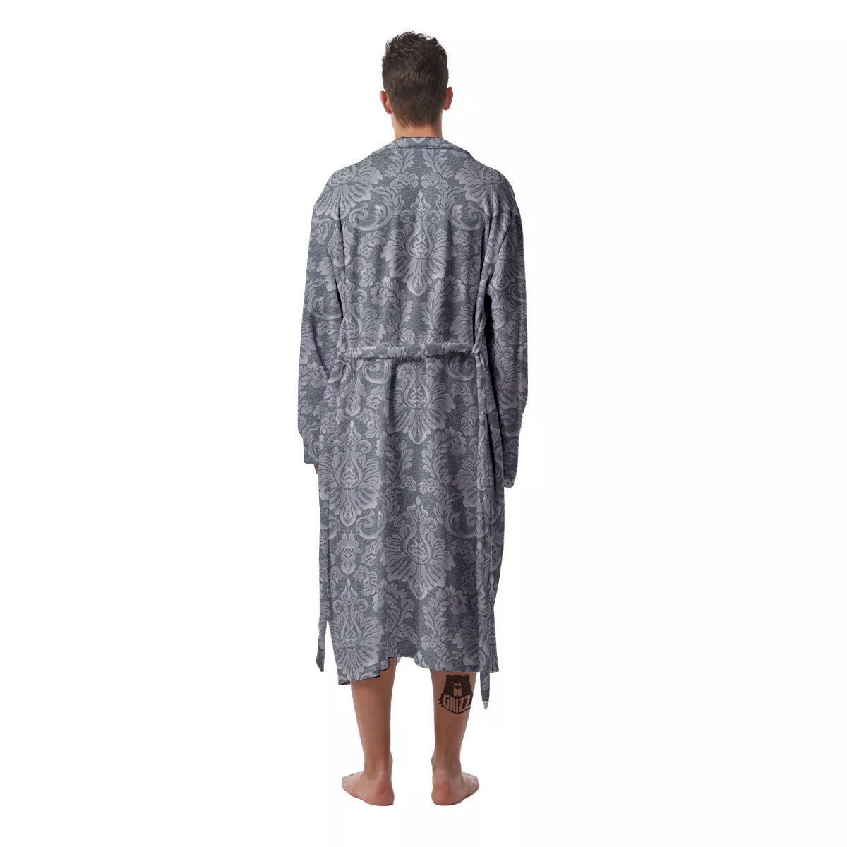 Damask Grey Print Pattern Men's Robe-grizzshop