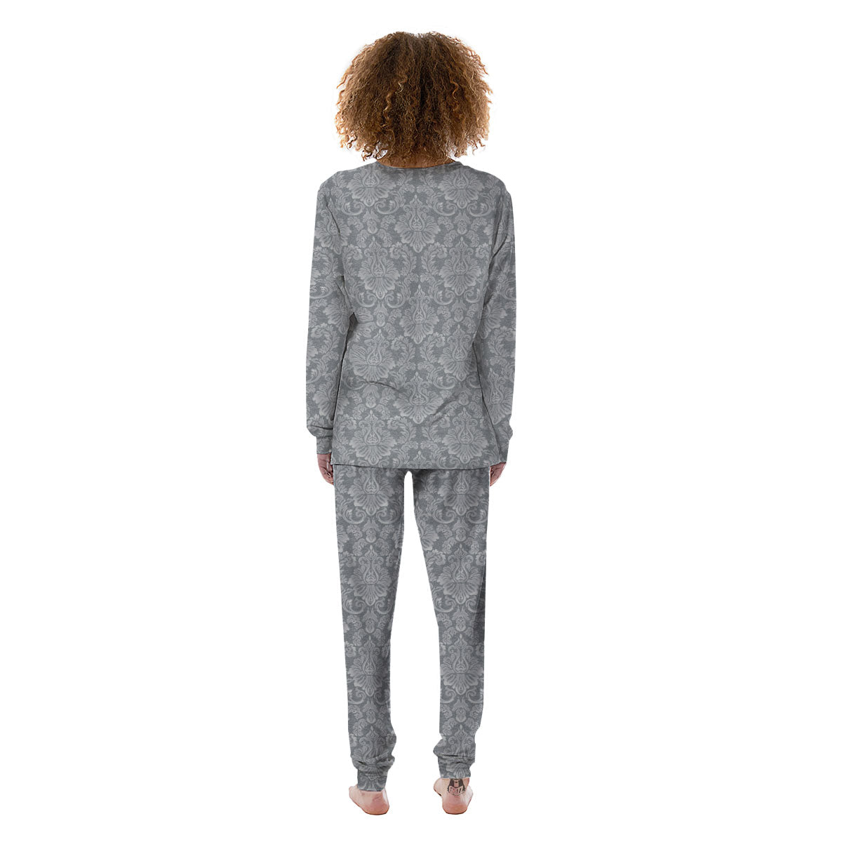 Damask Grey Print Pattern Women's Pajamas-grizzshop