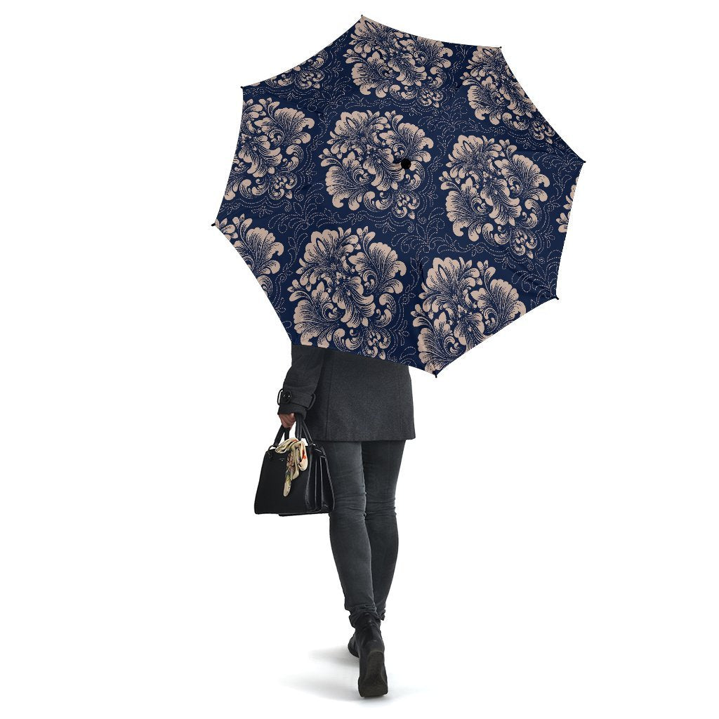 Damask Pattern Print Automatic Foldable Umbrella-grizzshop
