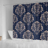 Damask Pattern Print Bathroom Shower Curtain-grizzshop