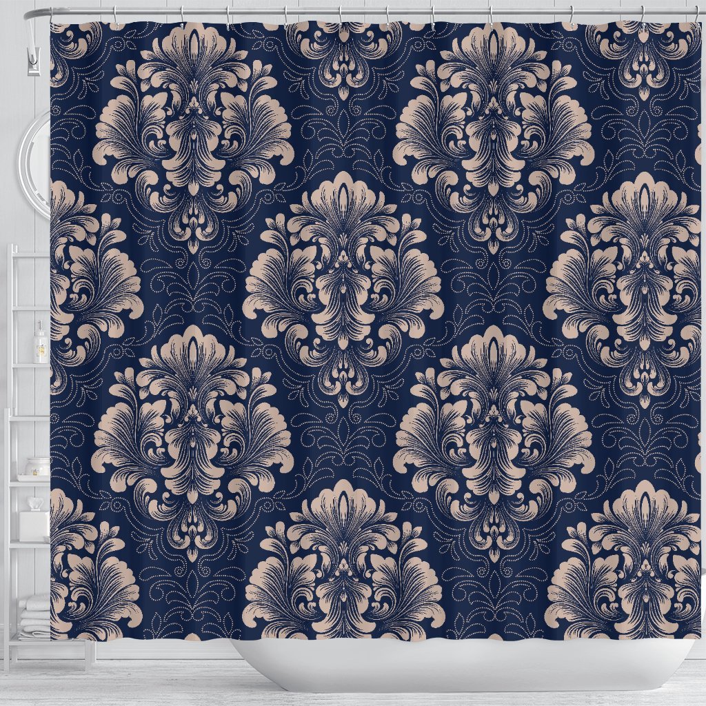 Damask Pattern Print Bathroom Shower Curtain-grizzshop