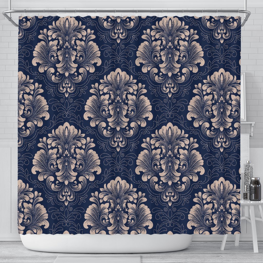 Damask Pattern Print Bathroom Shower Curtain-grizzshop