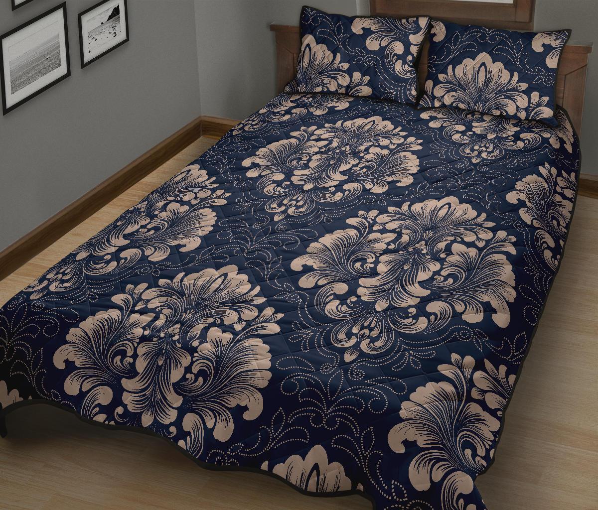 Damask Pattern Print Bed Set Quilt-grizzshop