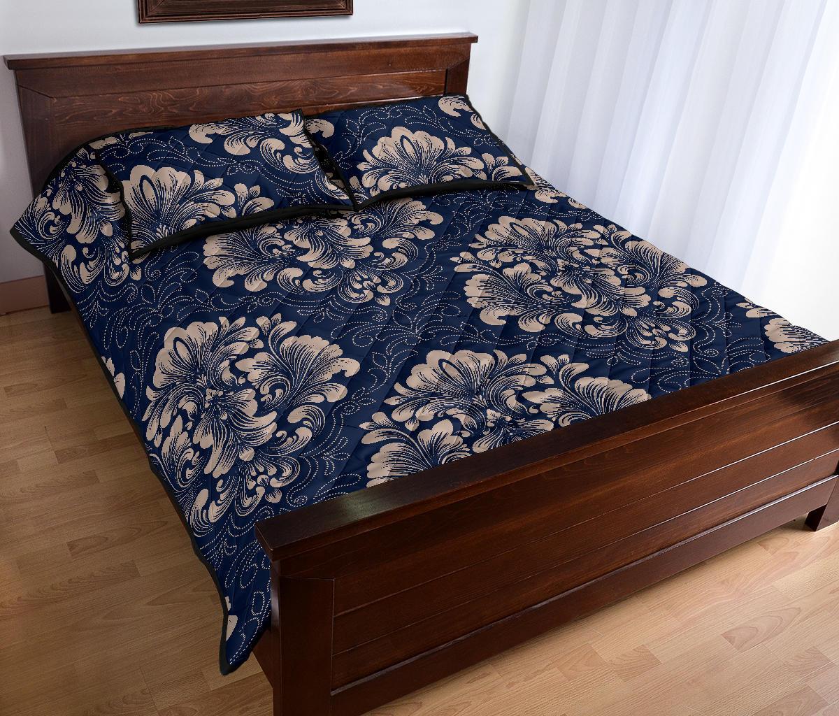 Damask Pattern Print Bed Set Quilt-grizzshop