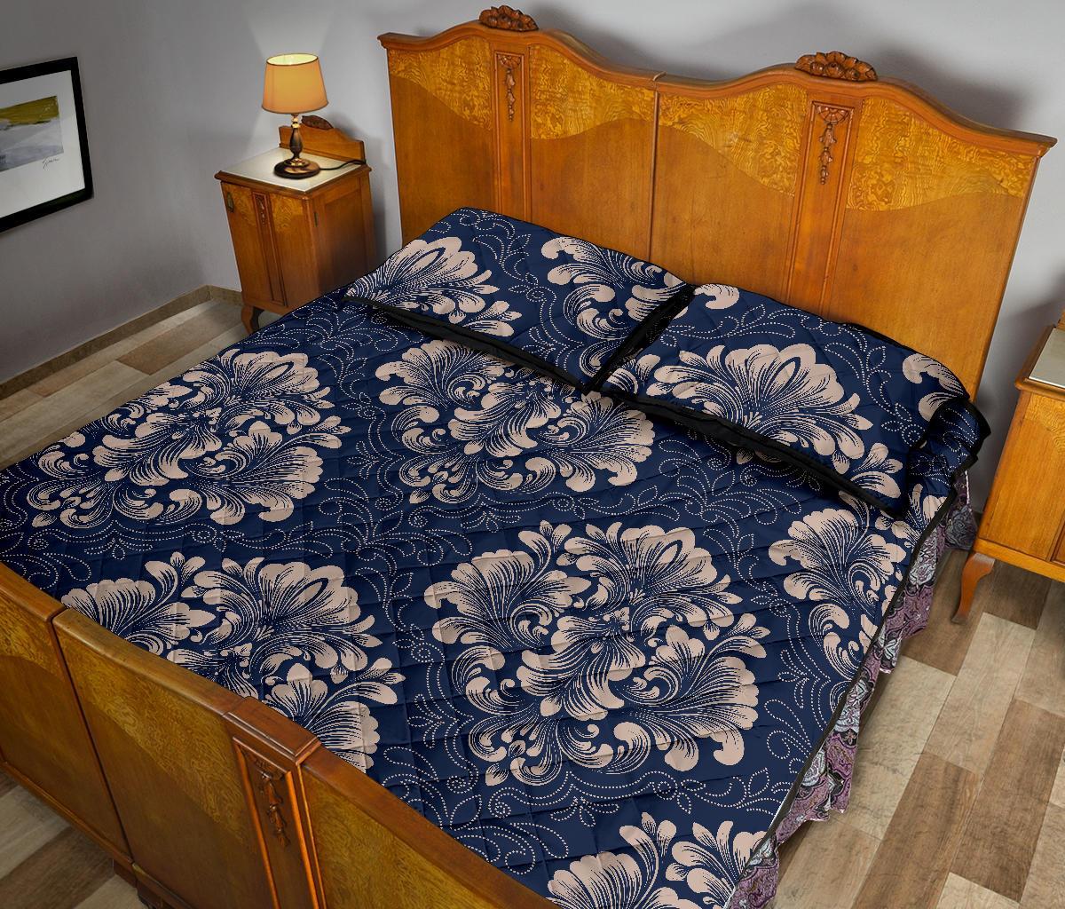 Damask Pattern Print Bed Set Quilt-grizzshop