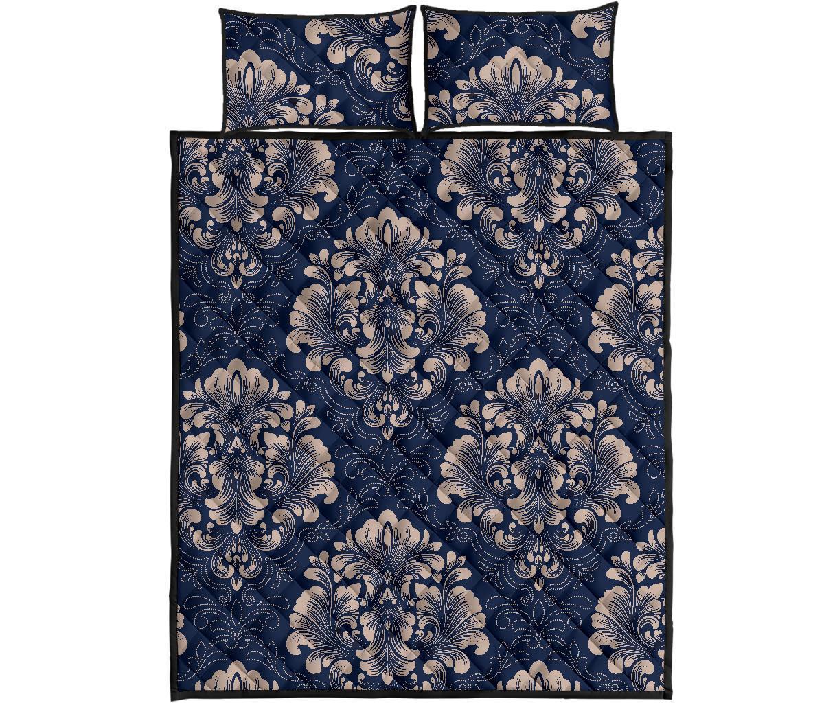 Damask Pattern Print Bed Set Quilt-grizzshop