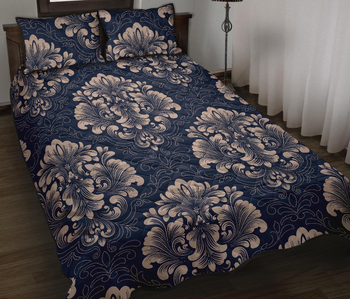 Damask Pattern Print Bed Set Quilt-grizzshop