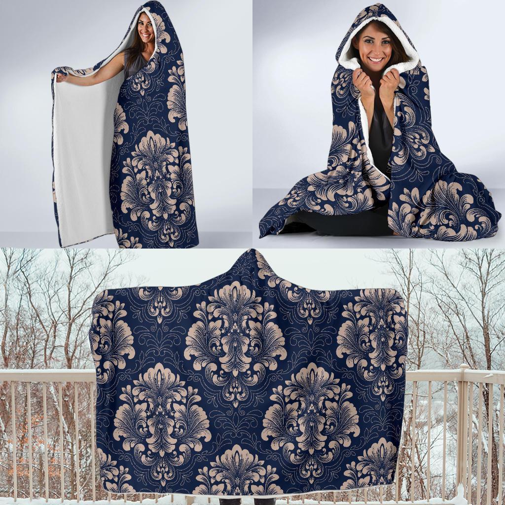Damask Pattern Print Hooded Blanket-grizzshop