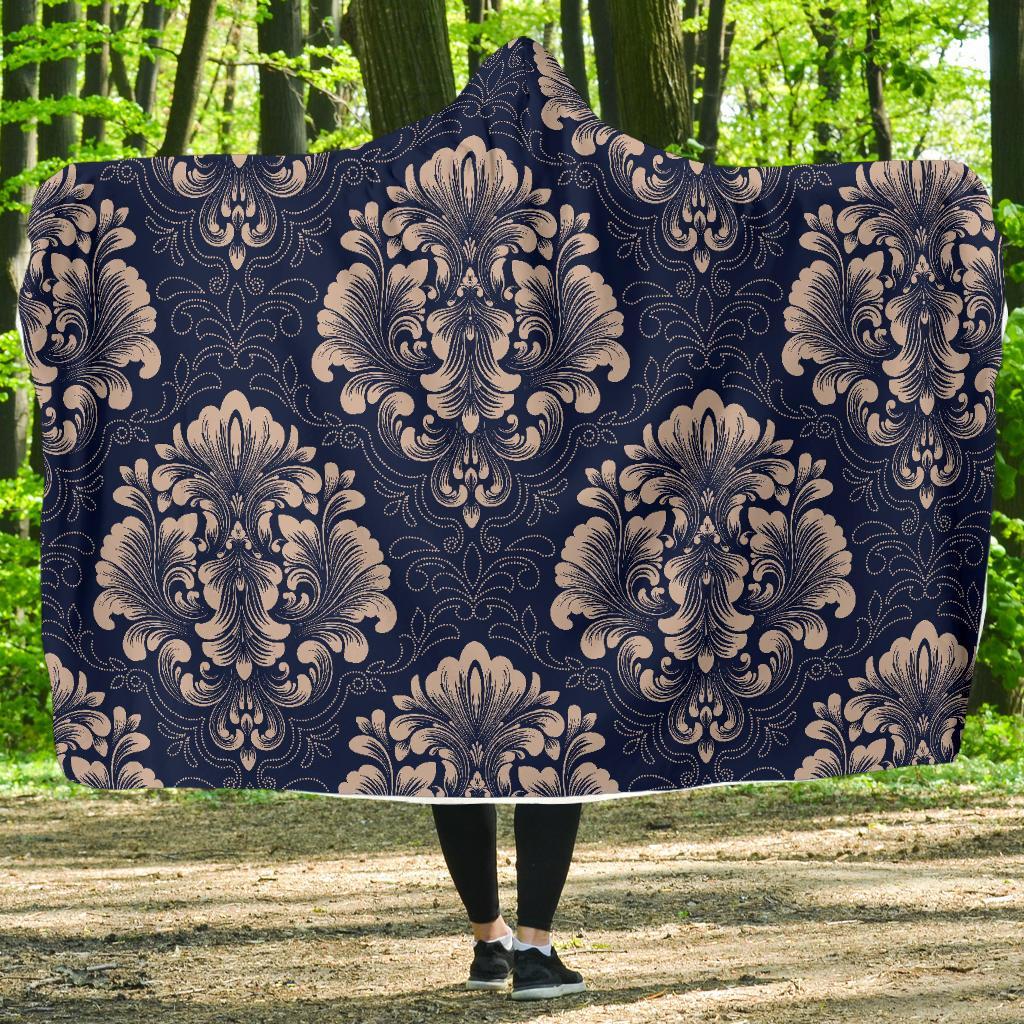 Damask Pattern Print Hooded Blanket-grizzshop