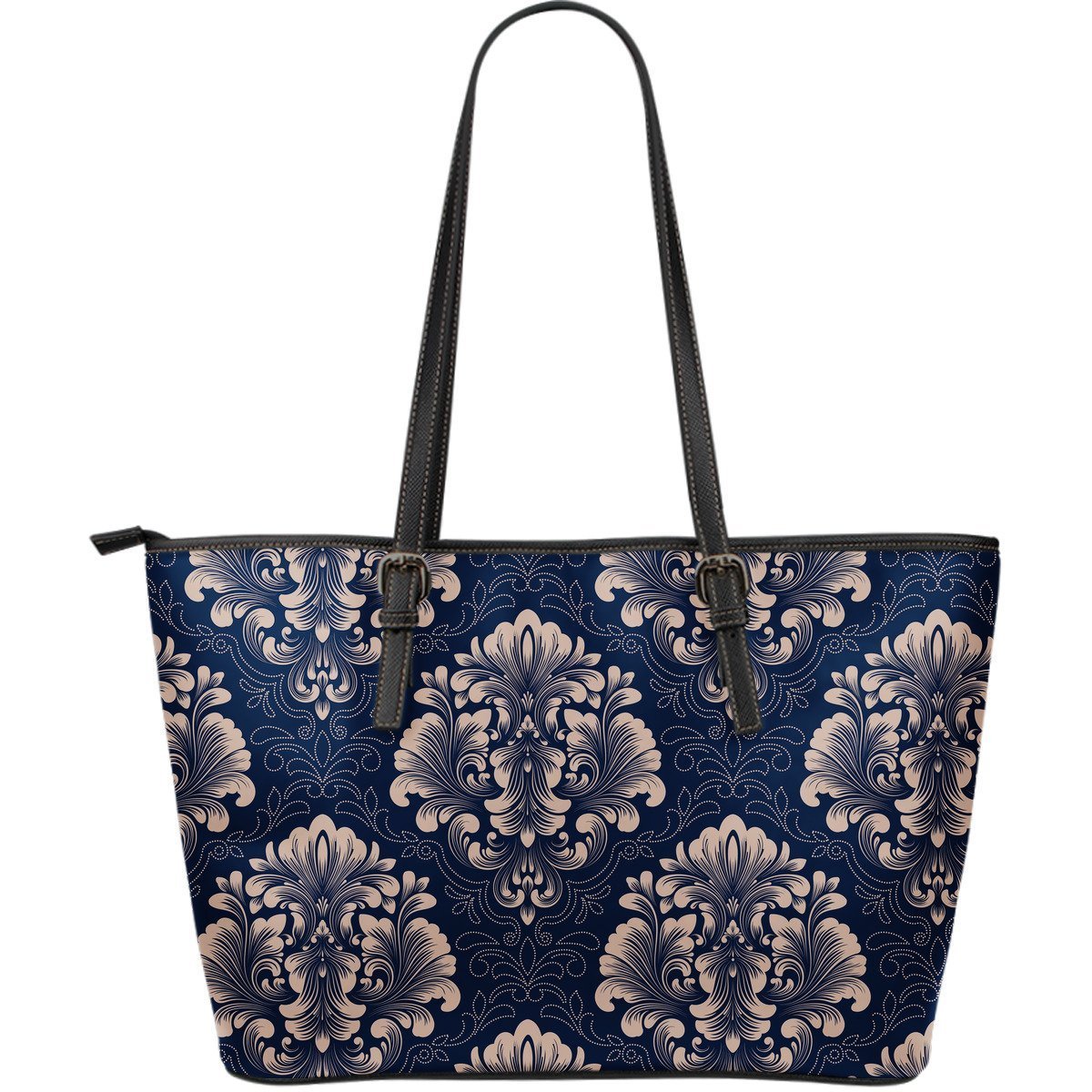 Damask Pattern Print Leather Tote Bag-grizzshop
