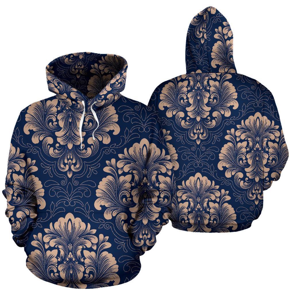 Damask Pattern Print Men Women Pullover Hoodie-grizzshop