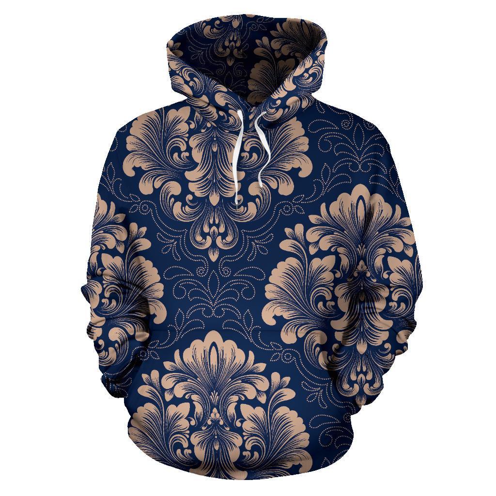 Damask Pattern Print Men Women Pullover Hoodie-grizzshop