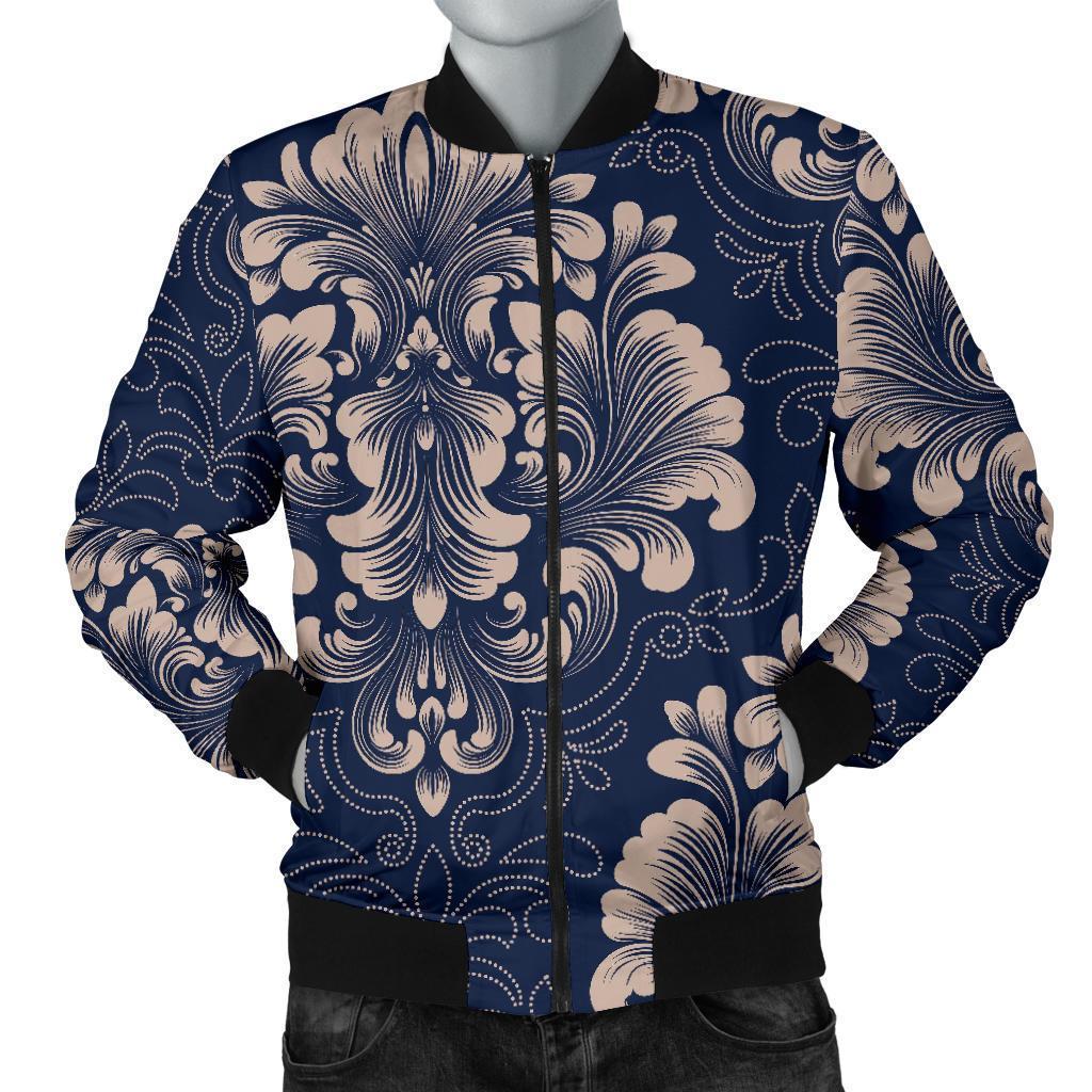 Damask Pattern Print Men's Bomber Jacket-grizzshop