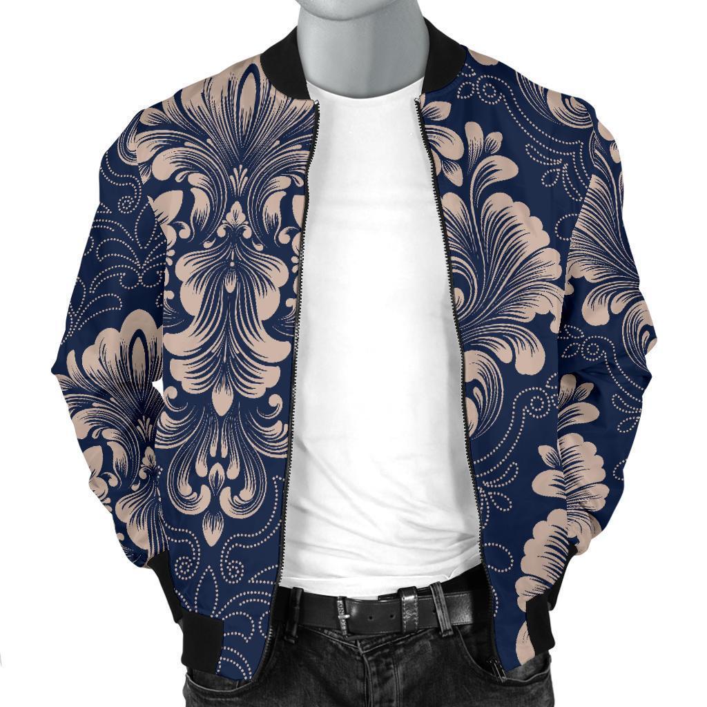 Damask Pattern Print Men's Bomber Jacket-grizzshop