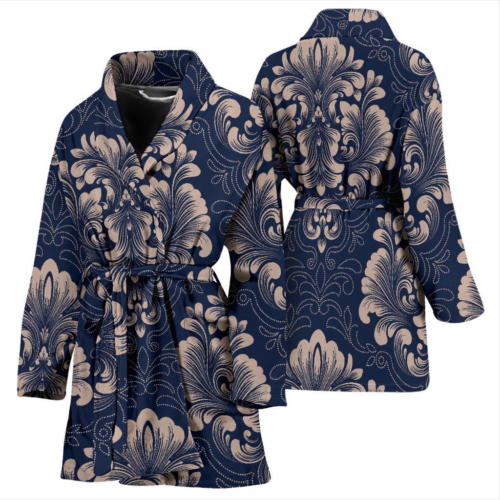 Damask Pattern Print Women Long Robe-grizzshop