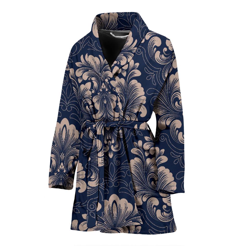 Damask Pattern Print Women Long Robe-grizzshop