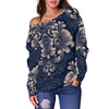 Damask Pattern Print Women Off Shoulder Sweatshirt-grizzshop